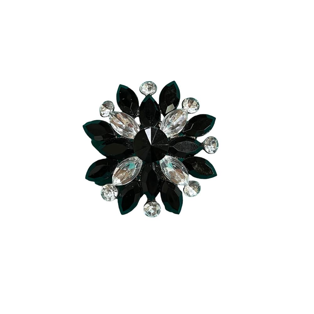 Vintage Runway Statement Jet Black Clear Rhinestone Maltese Cross Brooch Pin